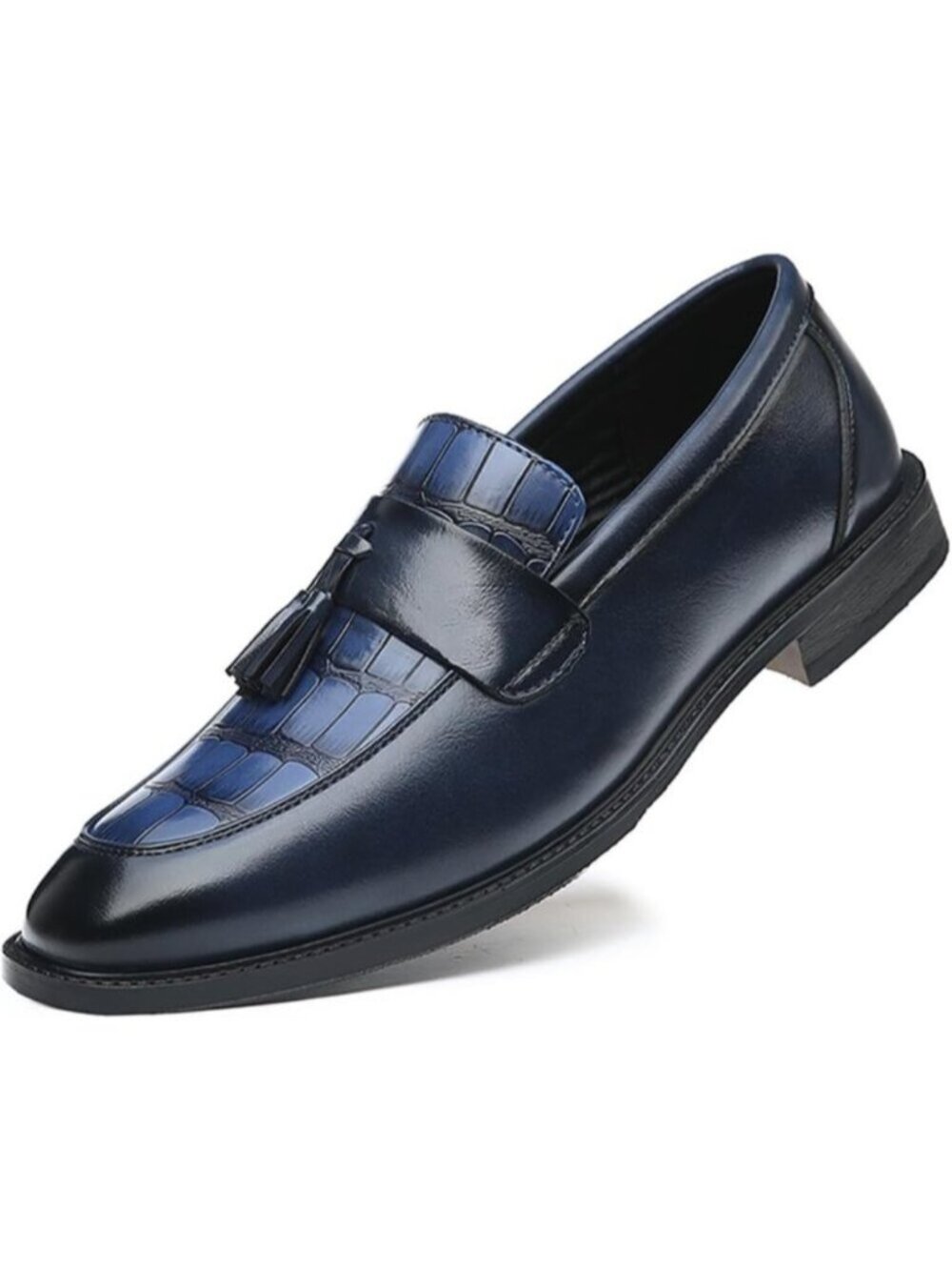 Men's Blue Crocodile Print Tassel Slip On Loafers Business Formal Dress Shoes